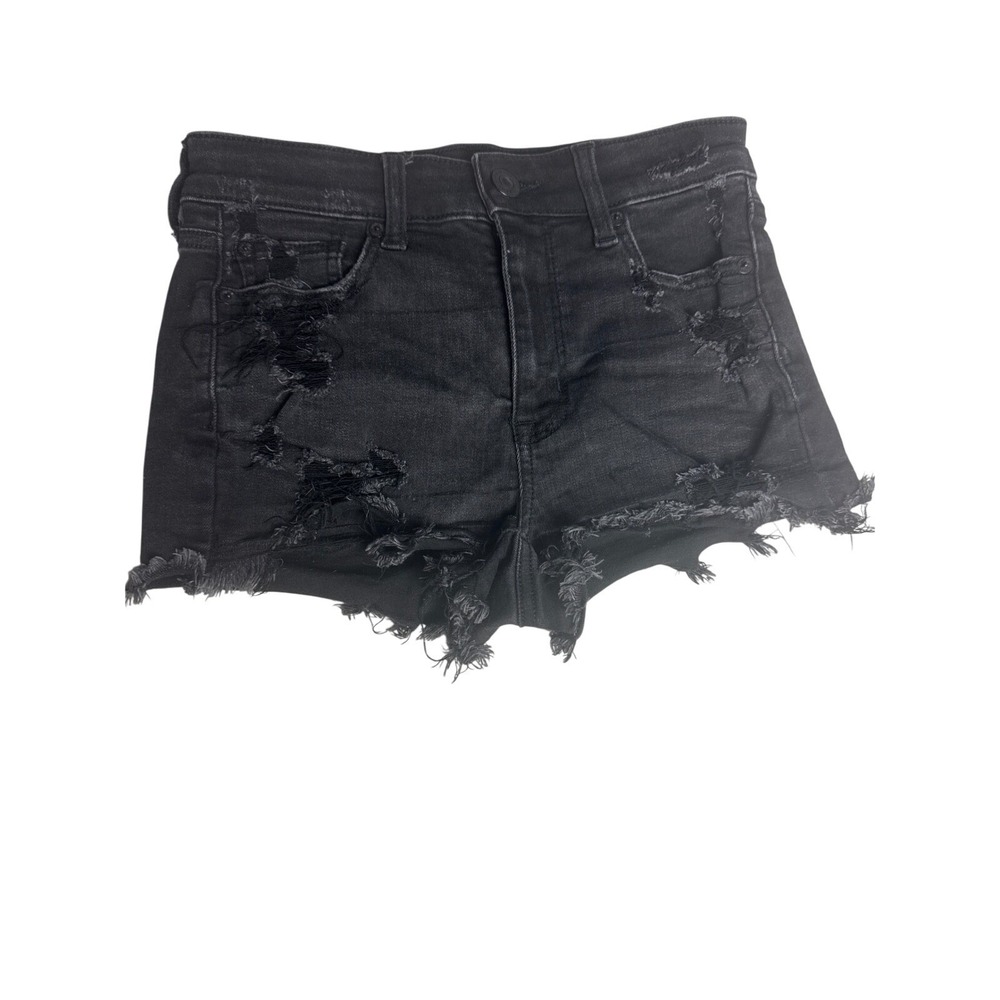 American Eagle Distressed Denim Shorts Women Size 2 Black Excellent High Rise